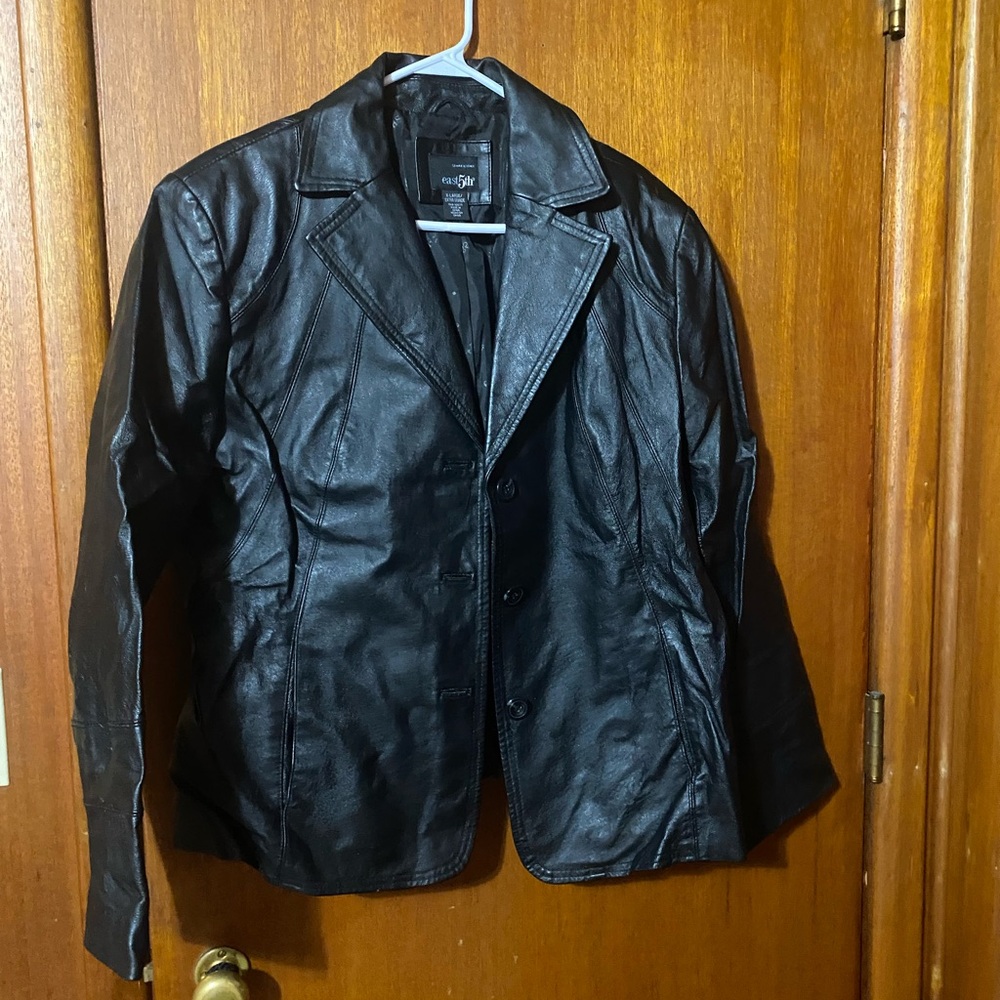East 5th Black Leather‎ Motorcycle Jacket with Glossy Finish